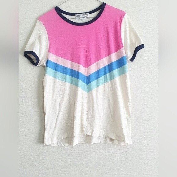 Wildfox Chevron Striped Ringer Tee Size Large - Picture 3 of 7